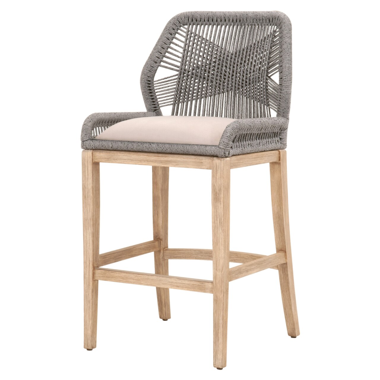 Saltoro Sherpi Intricate Rope Weaved Padded Barstool, Gray and Brown-